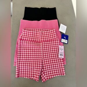Set of 3 Pink Gingham, Pink Ribbed, and Black Bike Shorts Small